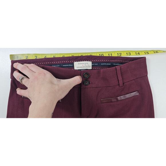 Slim crop maroon faux leather trim Anthropologie career business casual EUC sz 2 - Picture 9 of 9